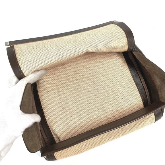 HERMES Equi Pouch Flap Bag Clutch bag Leather/Canvas Beige/Brown - Picture 13 of 15